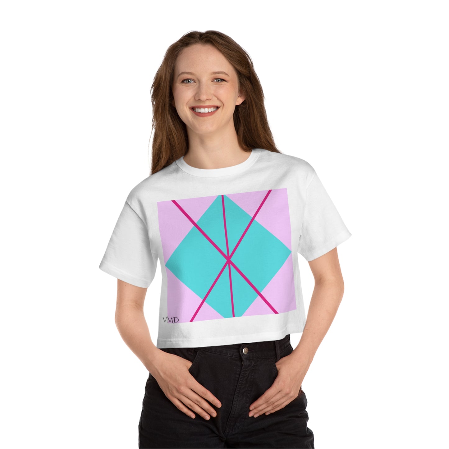 Champion Women's Cropped T-Shirt/Spring/Blue/Diamond/Pink lines