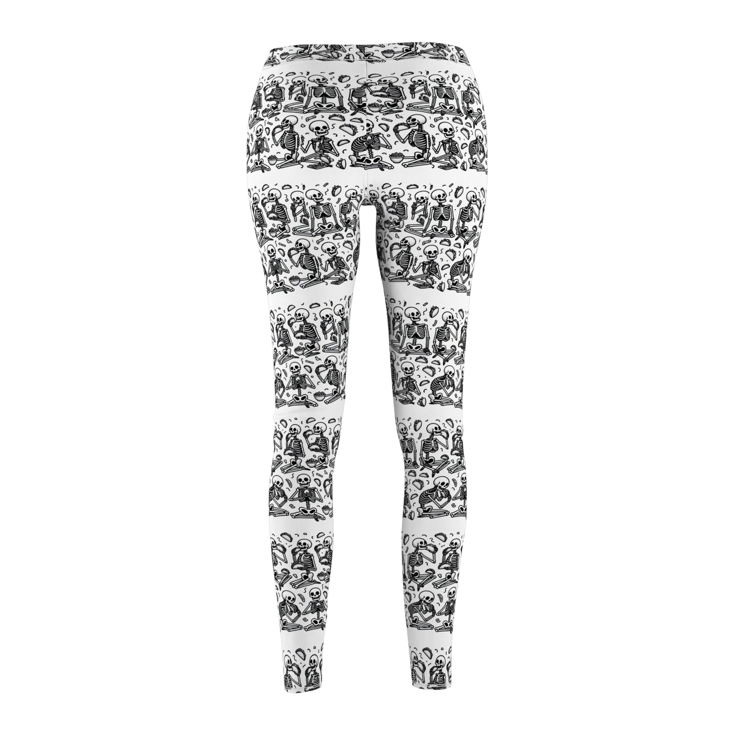 Women's Cut & Sew Casual Leggings (AOP) Skeletons Eating Tacos/Halloween