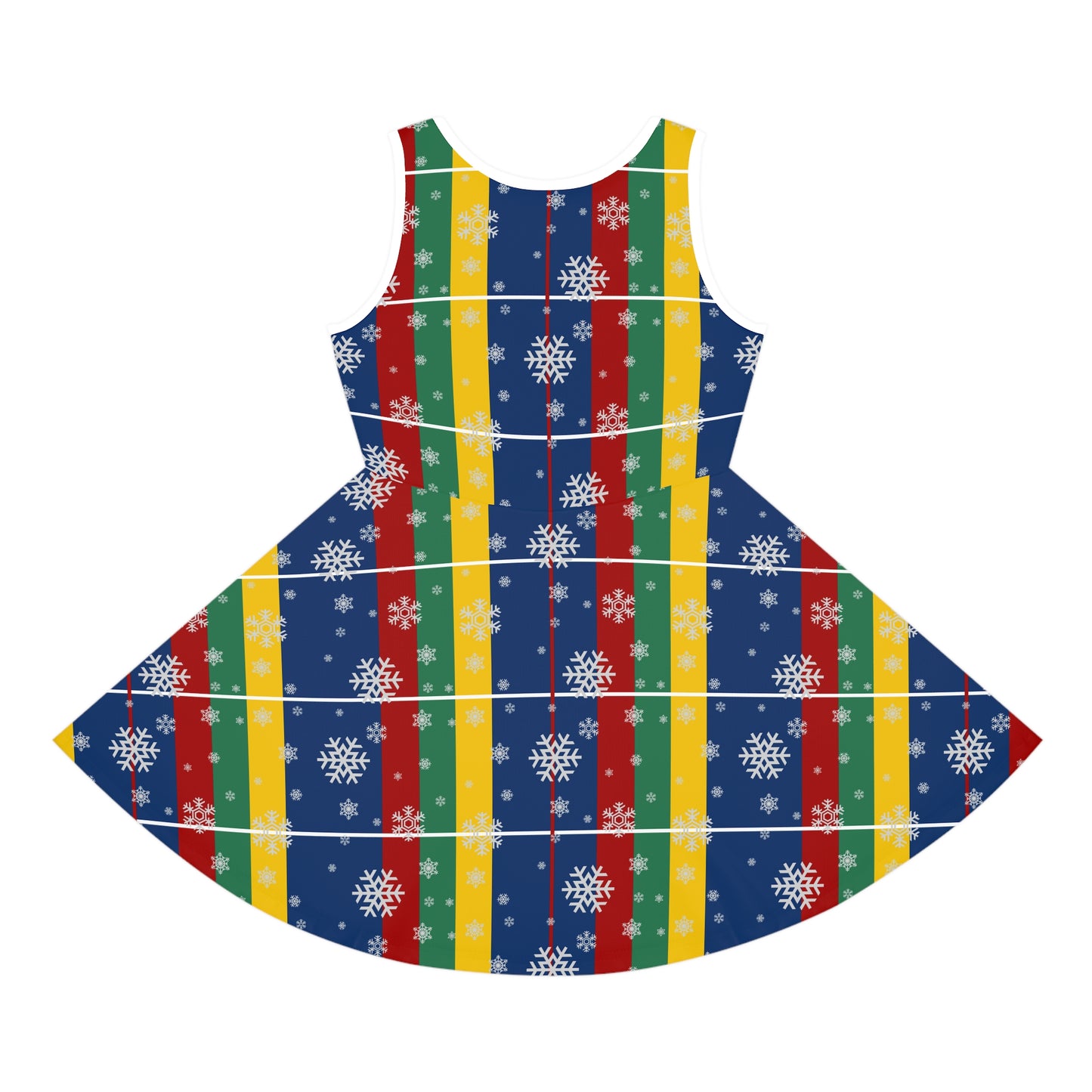 Girls' Sleeveless Sundress (AOP)/Holiday/Blue /Red /Green/ Yellow/ Plaid/ White Snowflakes