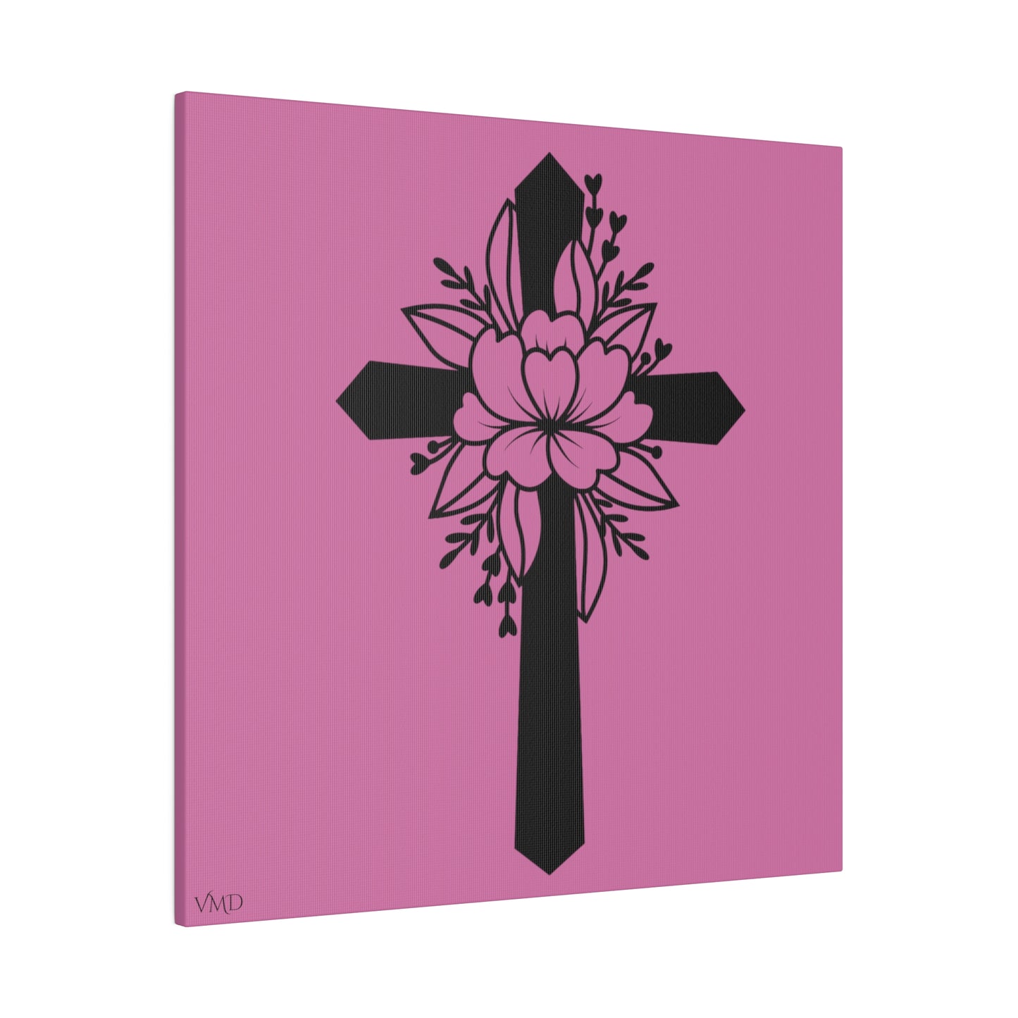 Digital Portrait Print, 0.75"/Floral Cross/Pink BG