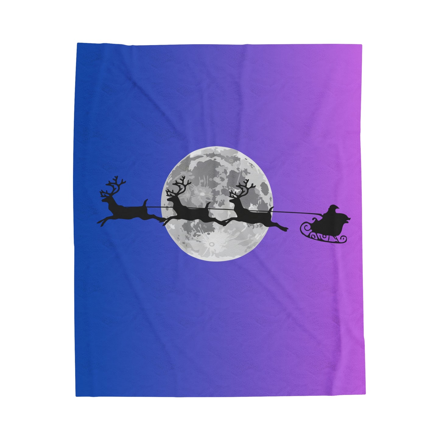 Velveteen Plush Holiday Blanket/ Purple Gradient/Santa flying across the moon