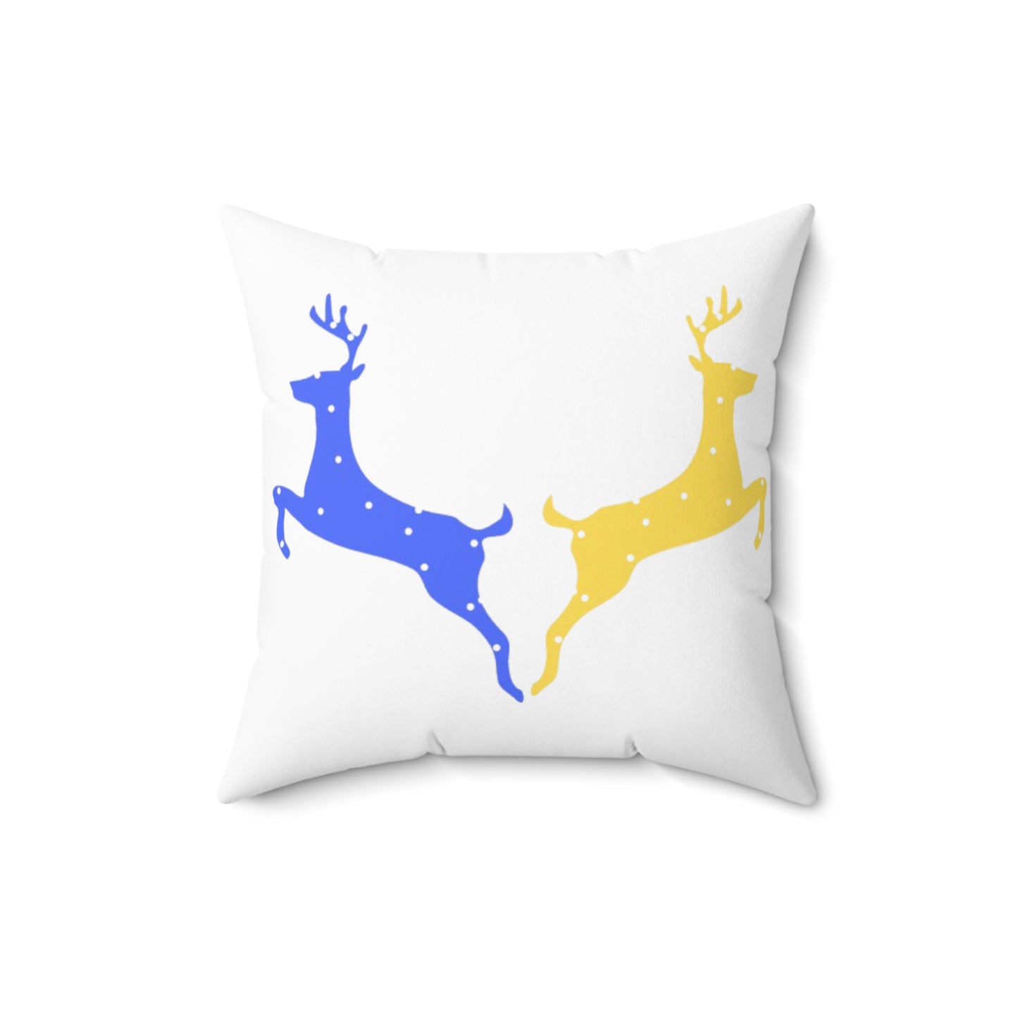 Spun Polyester Square Pillow/Maize & Blue, Poke a Dot Reindeer/Holiday/White/MI