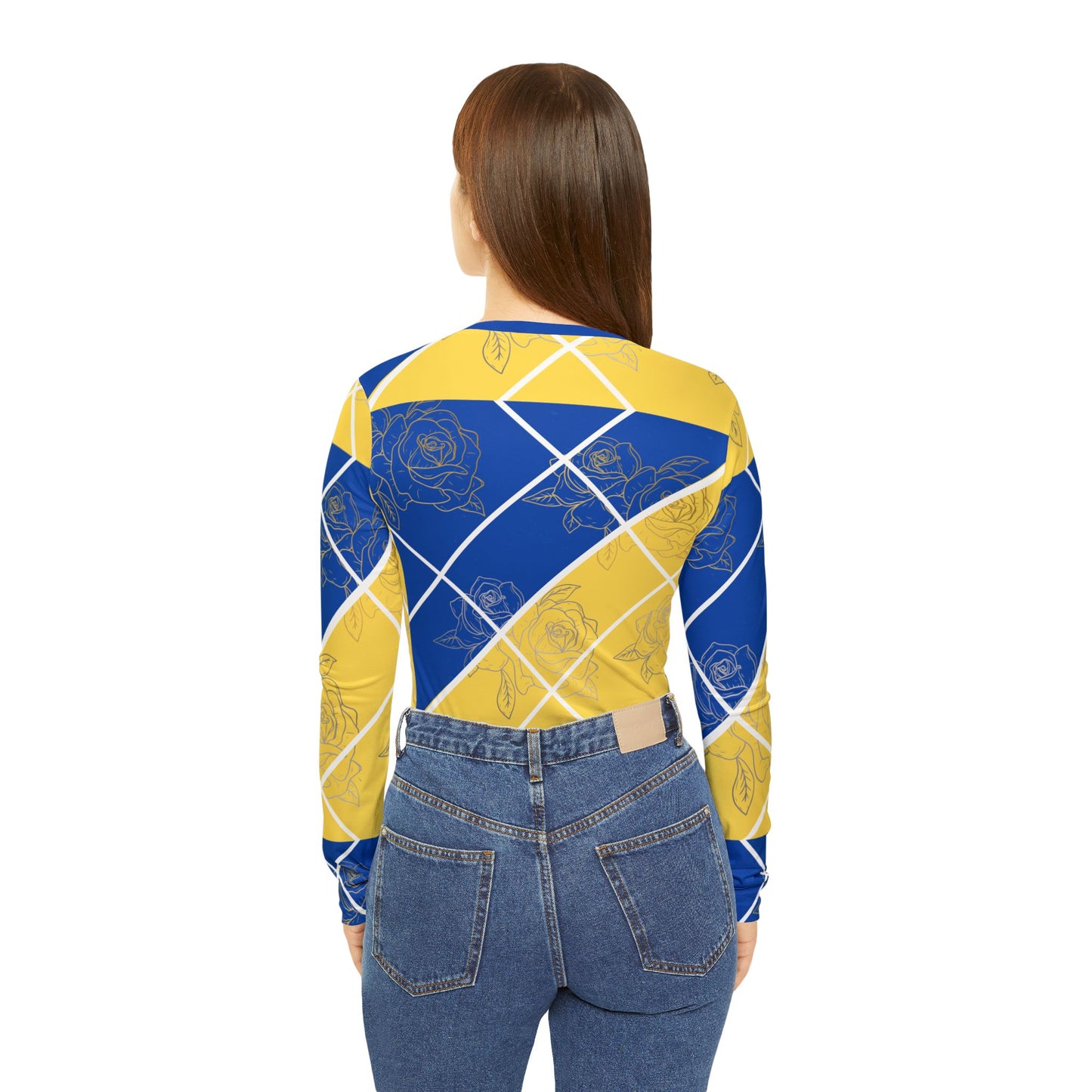 Women's Long Sleeve V-neck Shirt (AOP)/Blue/yellow/Roses