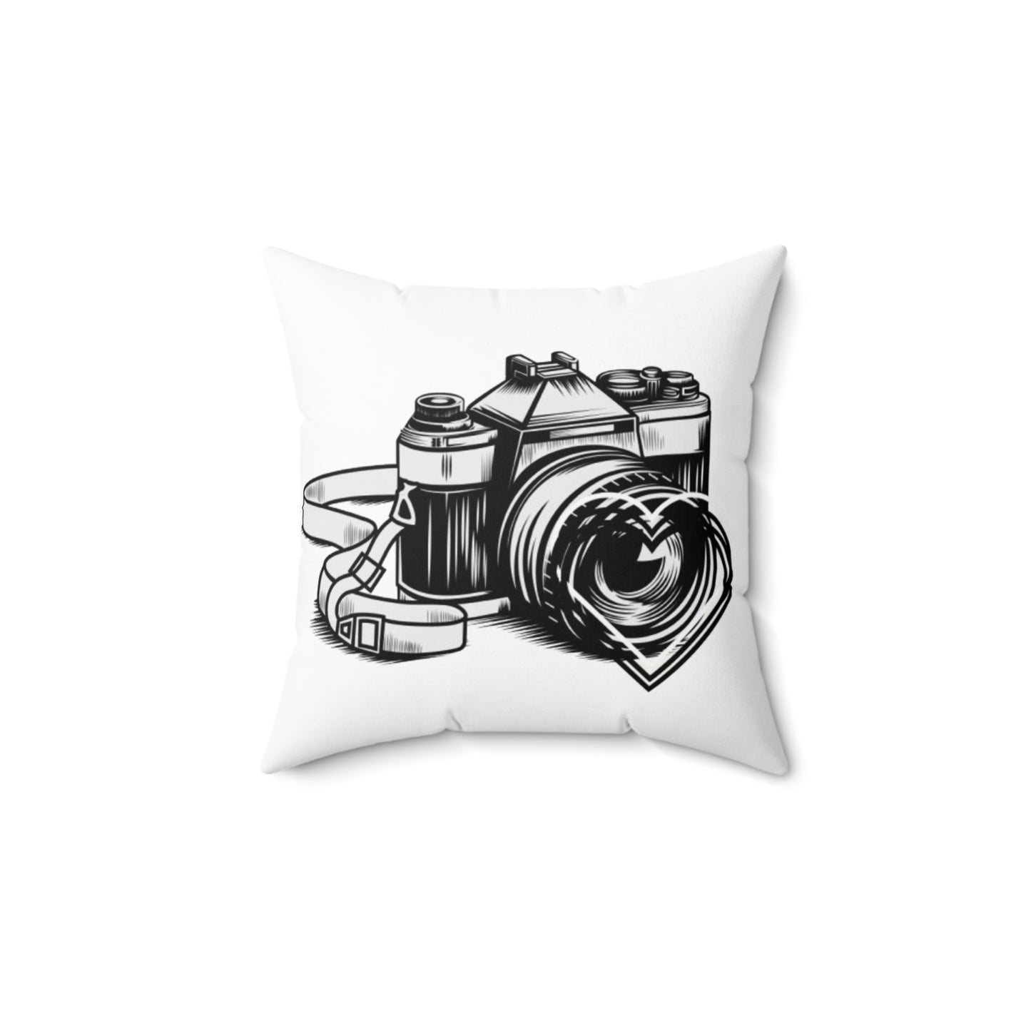 Spun Polyester Square Pillow/Camera Loves you/Black/White/BG