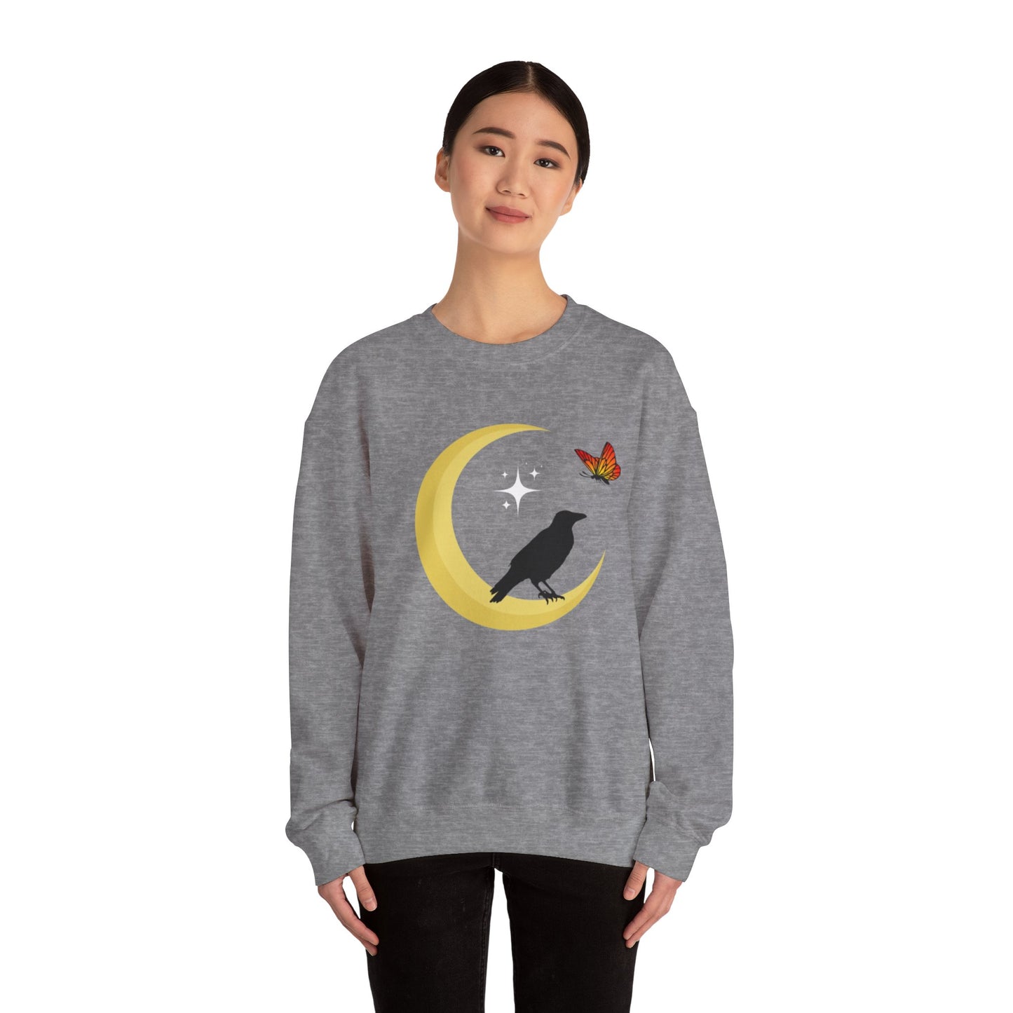 Woman's Heavy Blend™ Crewneck Sweatshirt/ Crow on the moon/White star/Fall