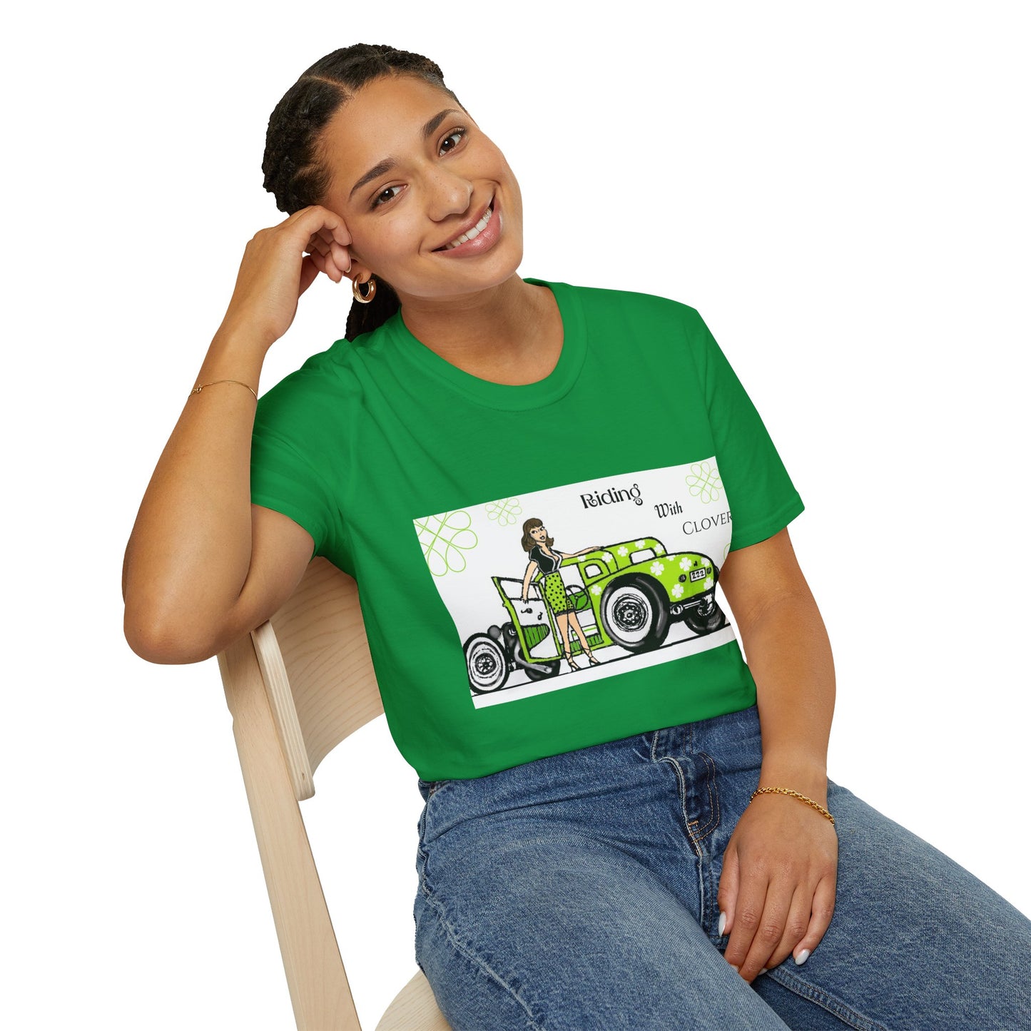 Unisex Softstyle T-Shirt/Riding with Clovers/brunnett