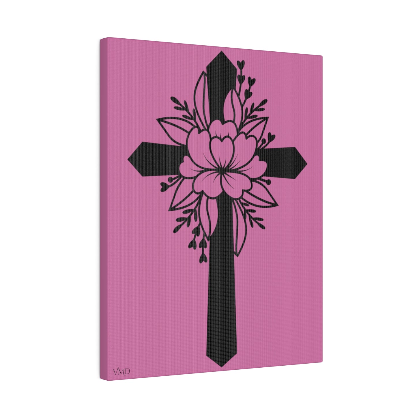 Digital Portrait Print, 0.75"/Floral Cross/Pink BG