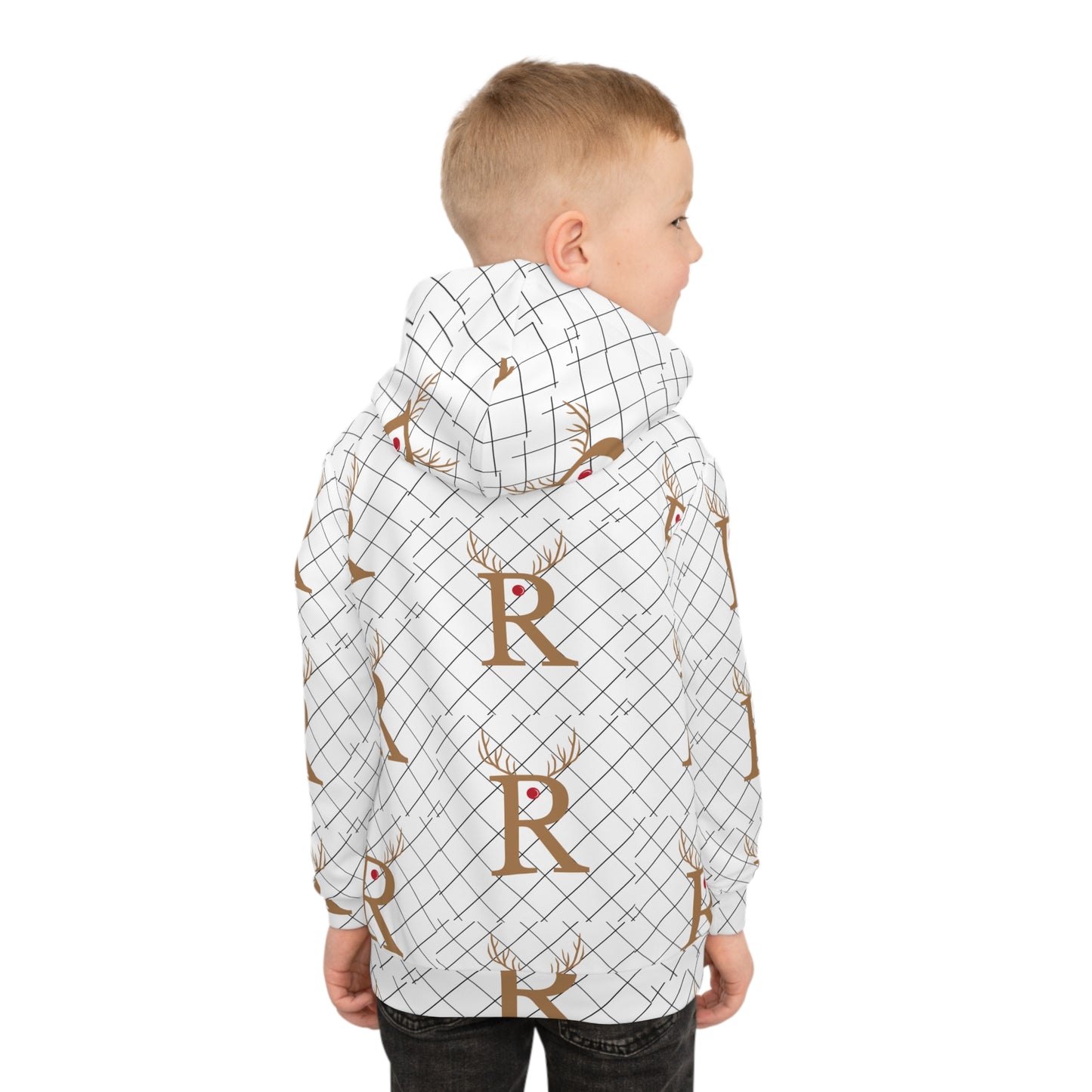 Children's Hoodie (AOP)/R/ Rudolph Red Nose Reindeer/White