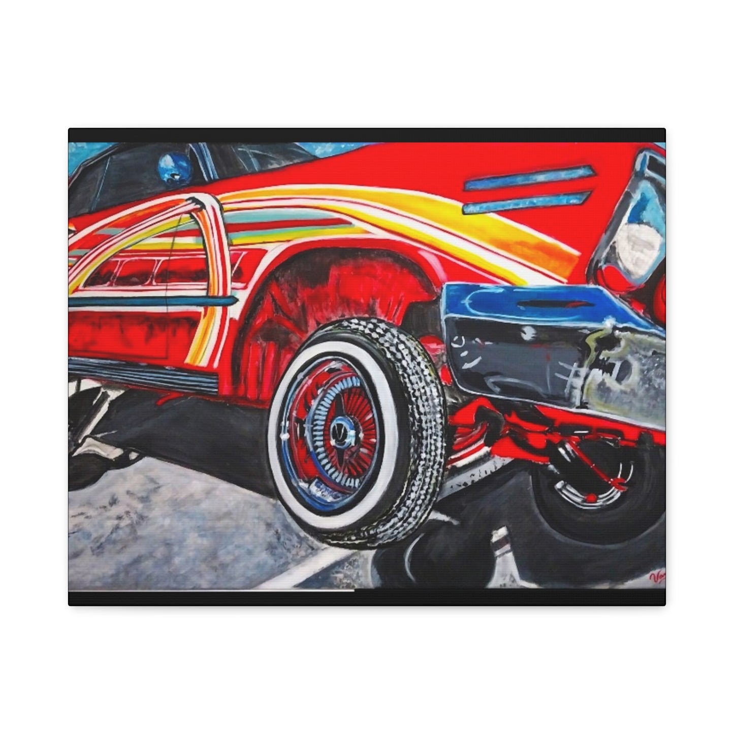 Matte Canvas, Stretched, 1.25" /Acrylic Painted Print/Red Lowrider on Hydraulics