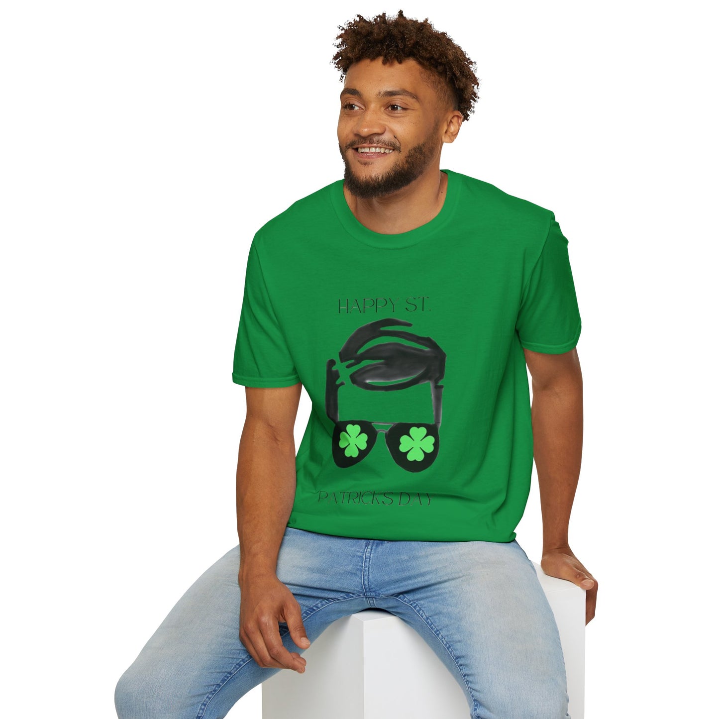 Unisex Softstyle T-Shirt/Happy St. Patricks' Day/Black Glasses/Green Clovers