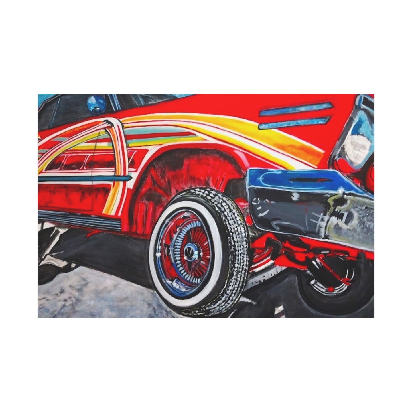 Matte Canvas, Stretched, 1.25" /Acrylic Painted Print/Red Lowrider on Hydraulics