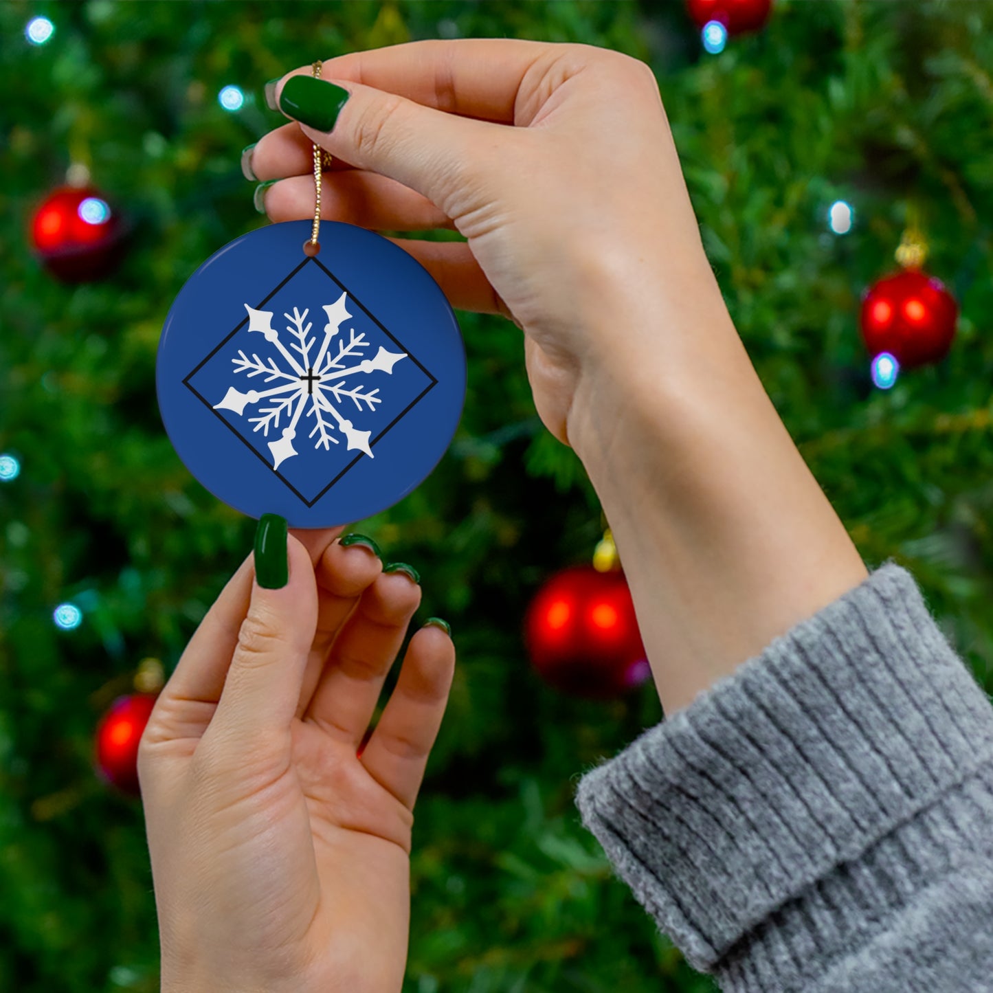 Ceramic Ornament, 4 Shapes/ Dark blue/ White Snowflake