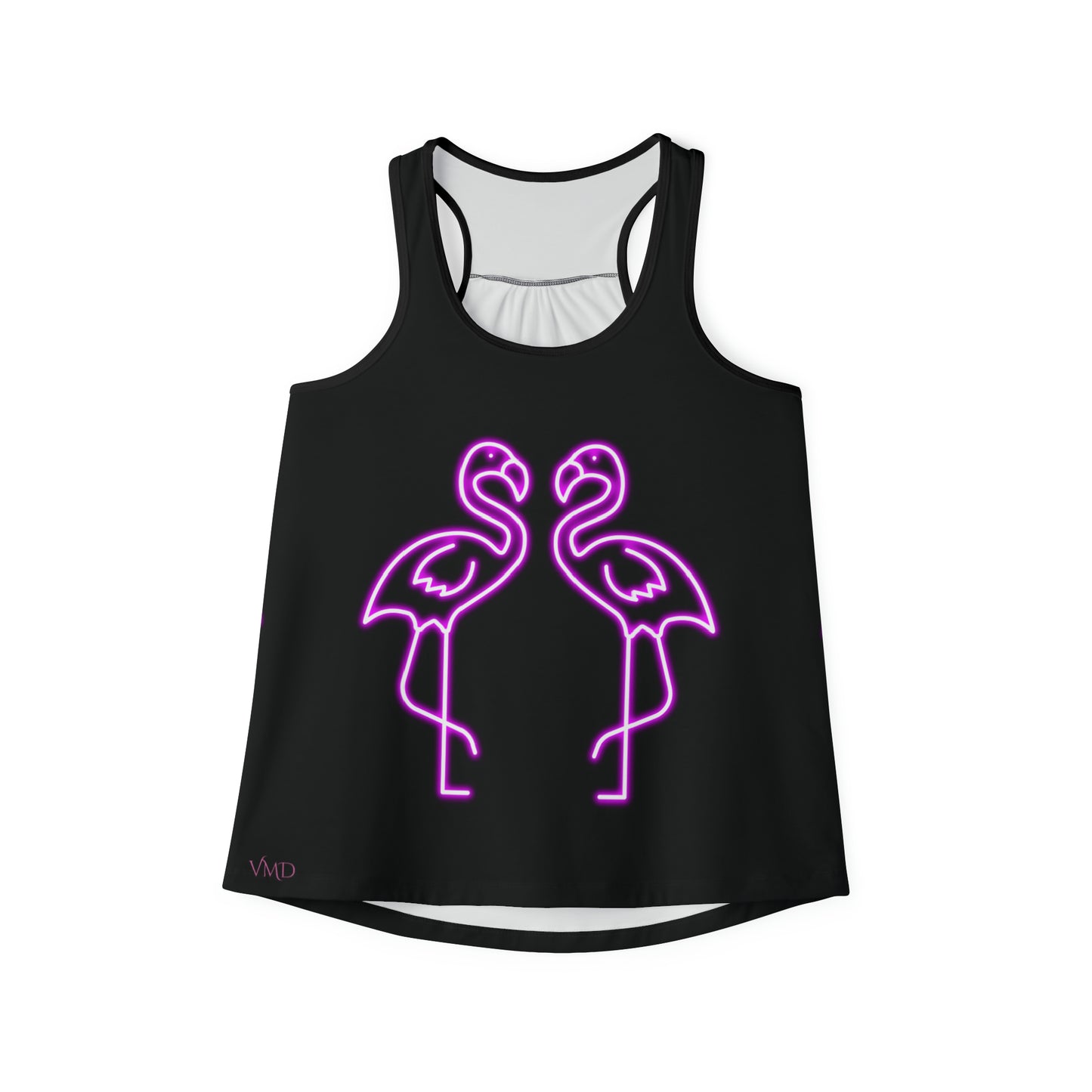 Women's Tank Top (AOP)/Black or white seams/Neon Pink Flamingos