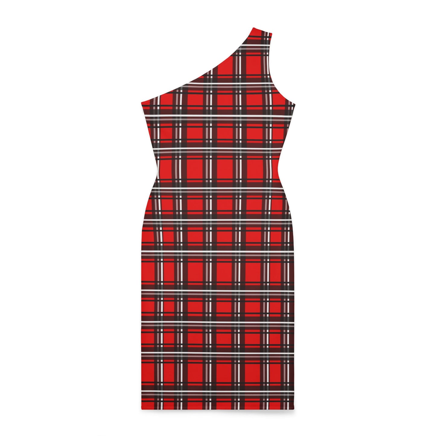 Women's Shoulder Dress (AOP)/Red/Black/White Plaid/ White Reindeer/Holiday