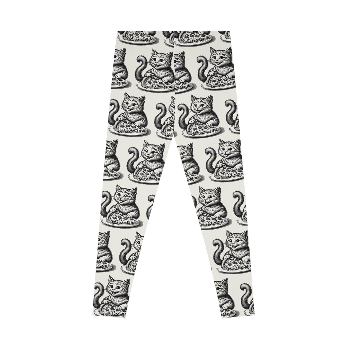 Woman's Stretchy Leggings (AOP)/Kitten with Slice of Pizza