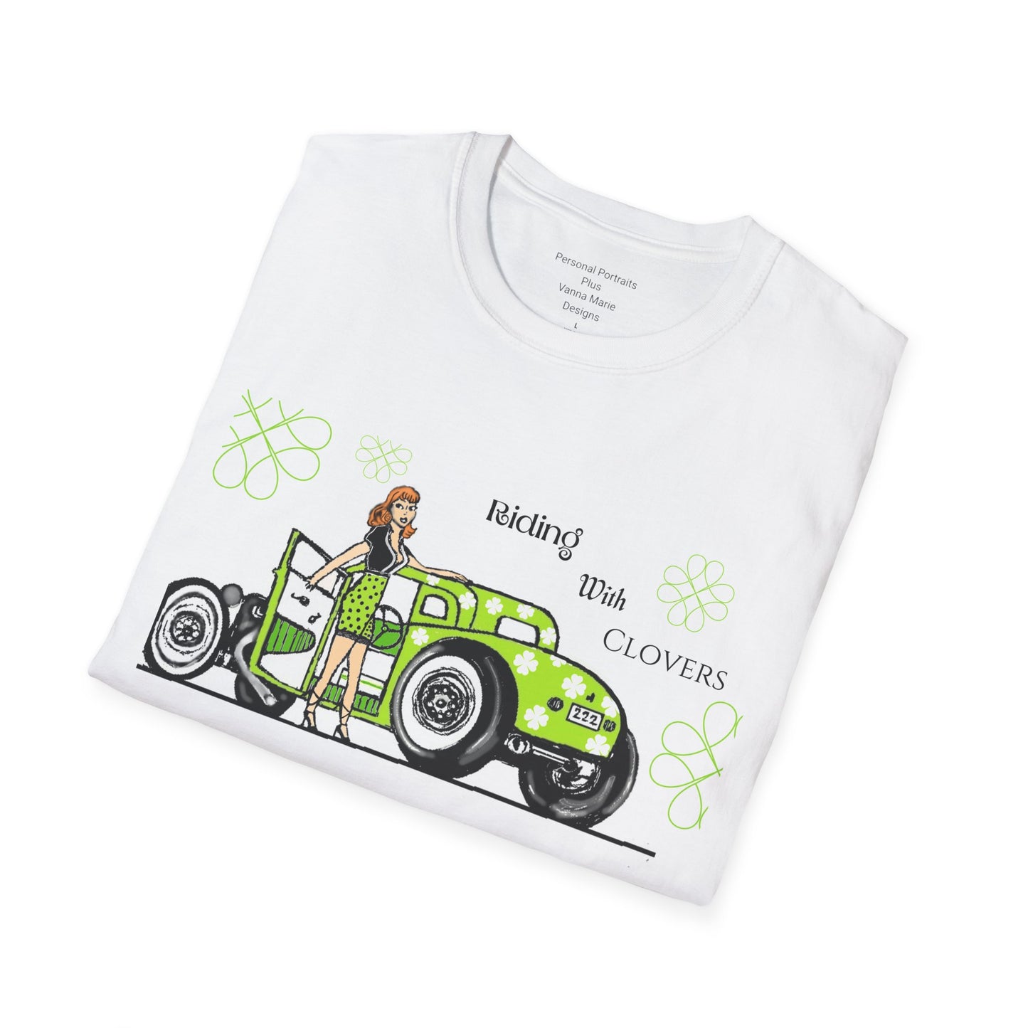 Unisex Softstyle T-Shirt Riding with clovers/ Redhead