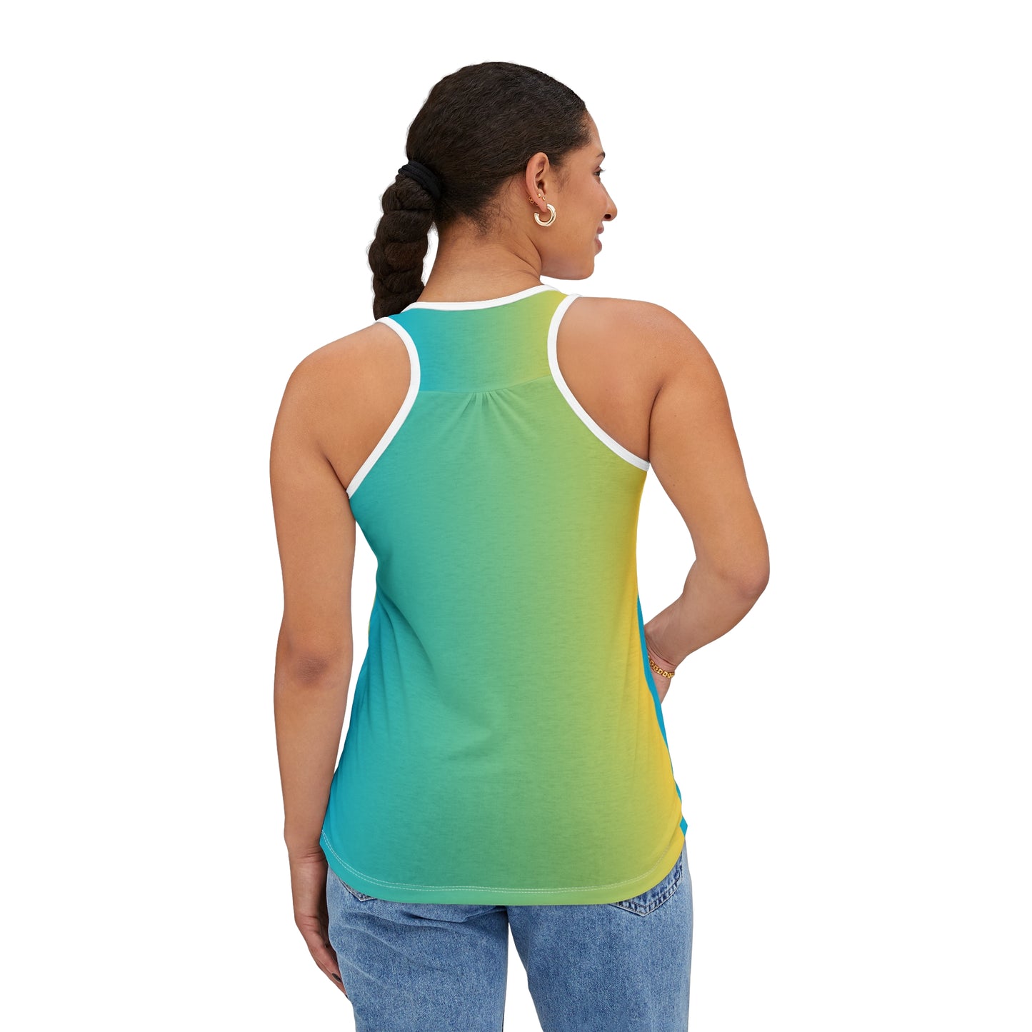 Women's Tank Top (AOP)/Neon Pink Flamingo/Blue/Yellow Gradient