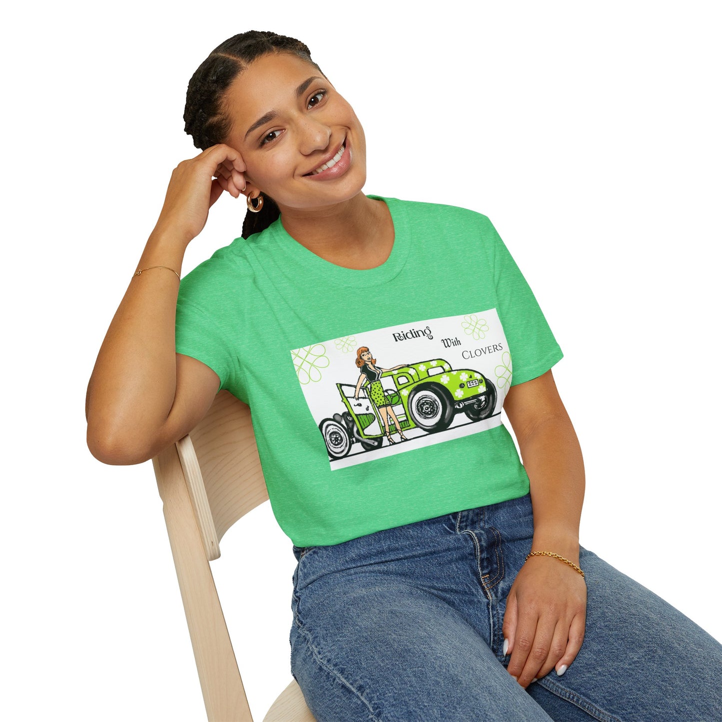 Unisex Softstyle T-Shirt Riding with clovers/ Redhead