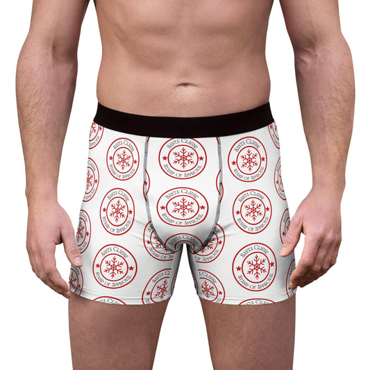 Men's Boxer Briefs (AOP) /Holiday/Santa's stamp of approval/Red/White