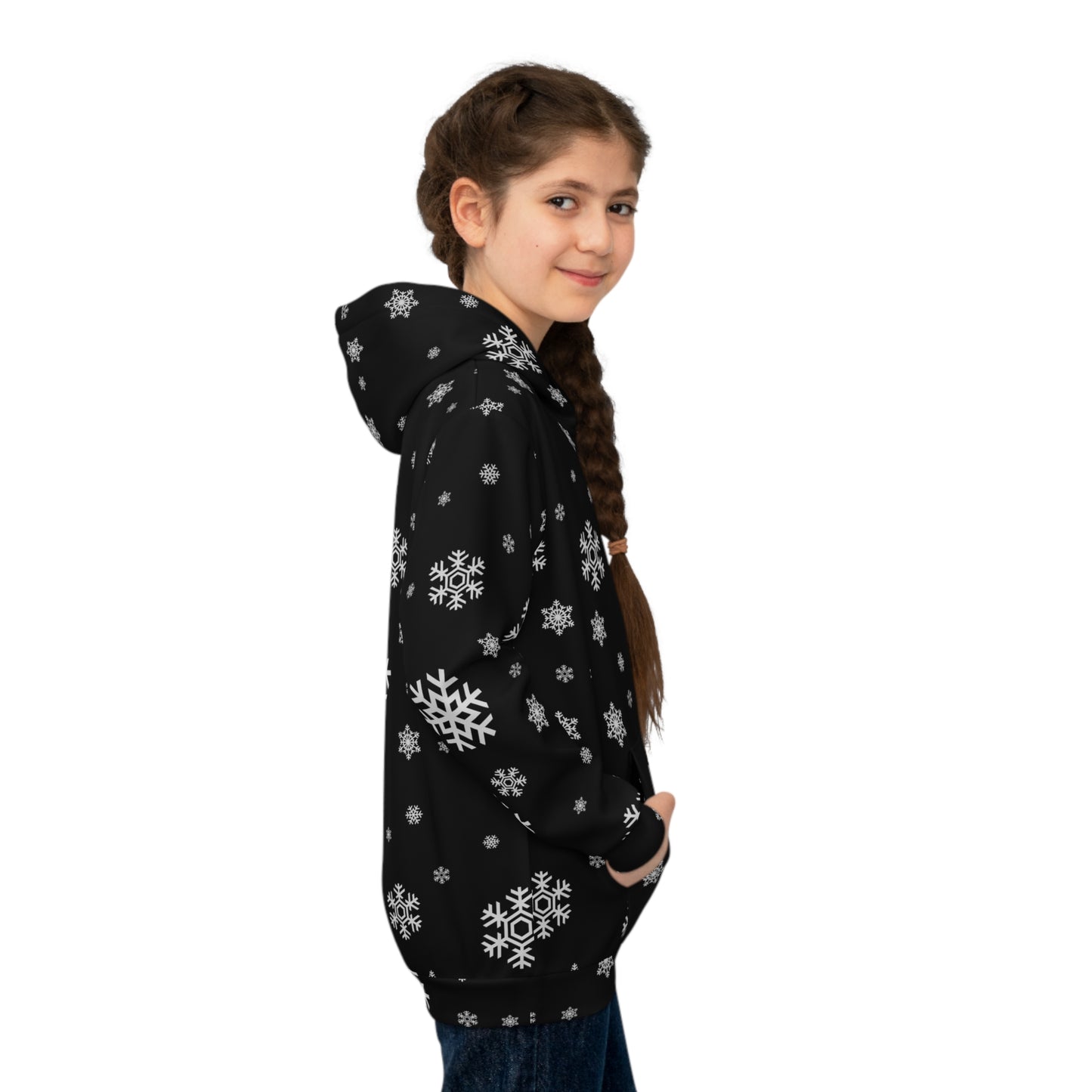 Children's Hoodie (AOP)/White Snowflakes /Black/ BG