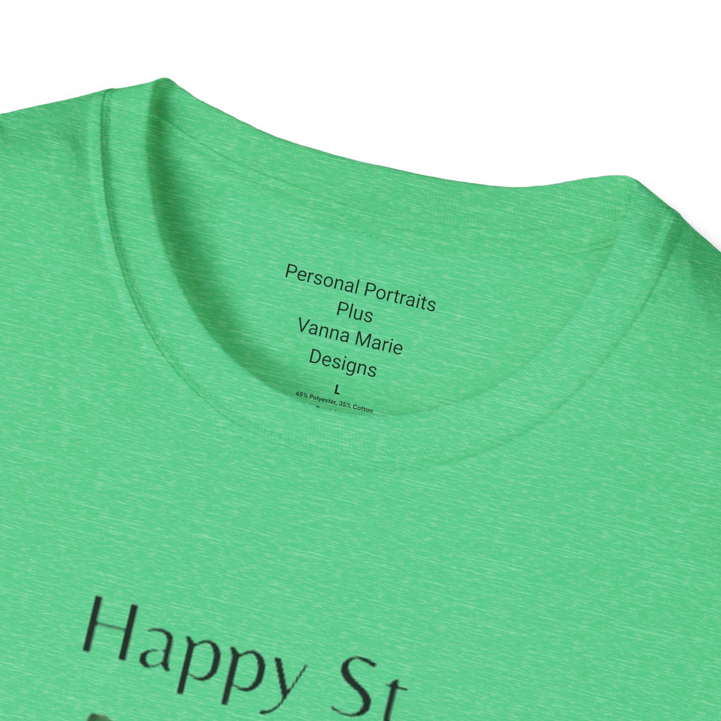 Unisex Softstyle T-Shirt/Happy St. Patricks' Day/ Woman/ Brunette/ Black Glasses/Green Clovers