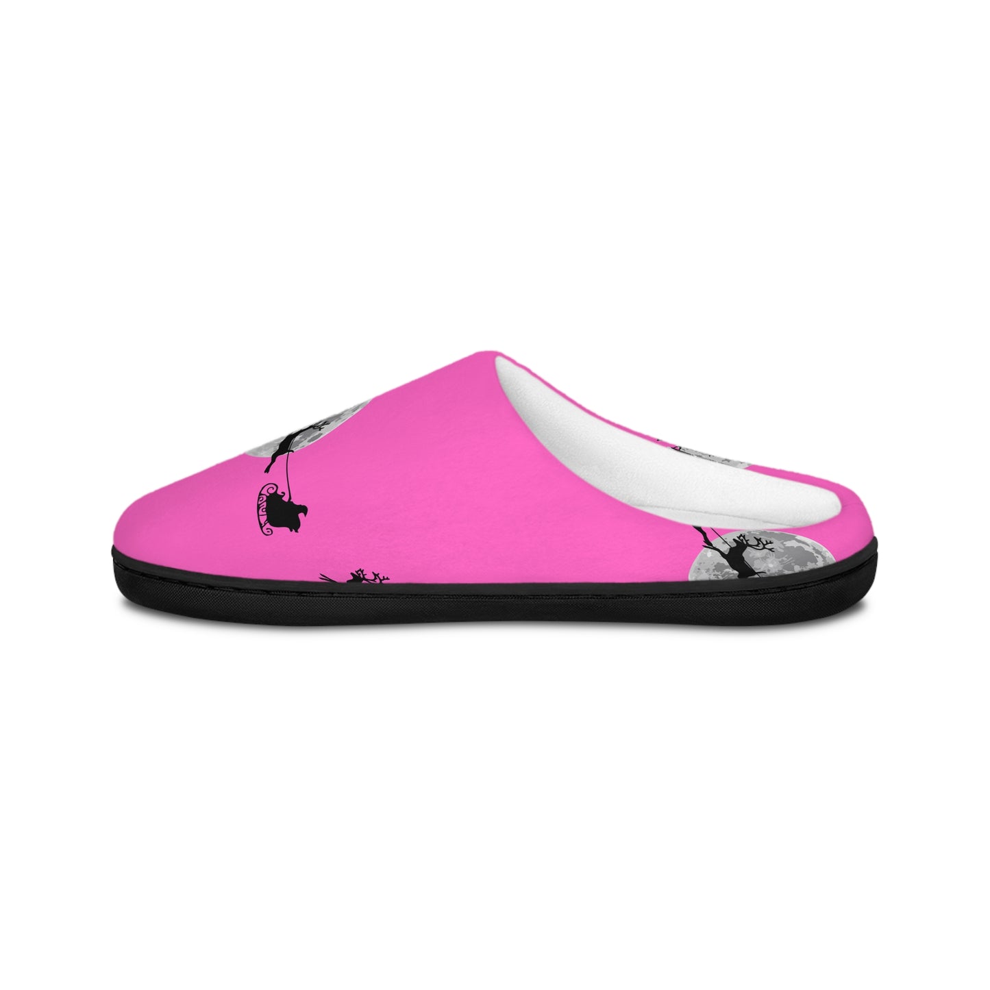 Women's Indoor Holiday Slippers/Pink/ Santa flying across moon