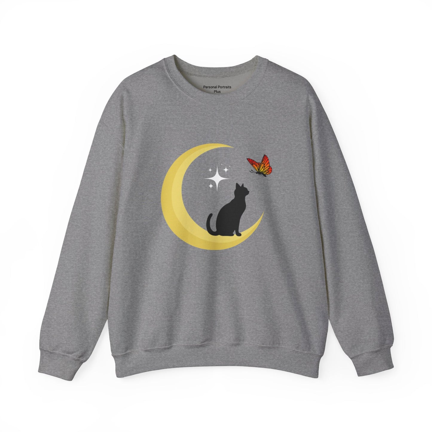 Woman's Heavy Blend™ Crewneck Sweatshirt/ Cat on the moon/White Star/Fall