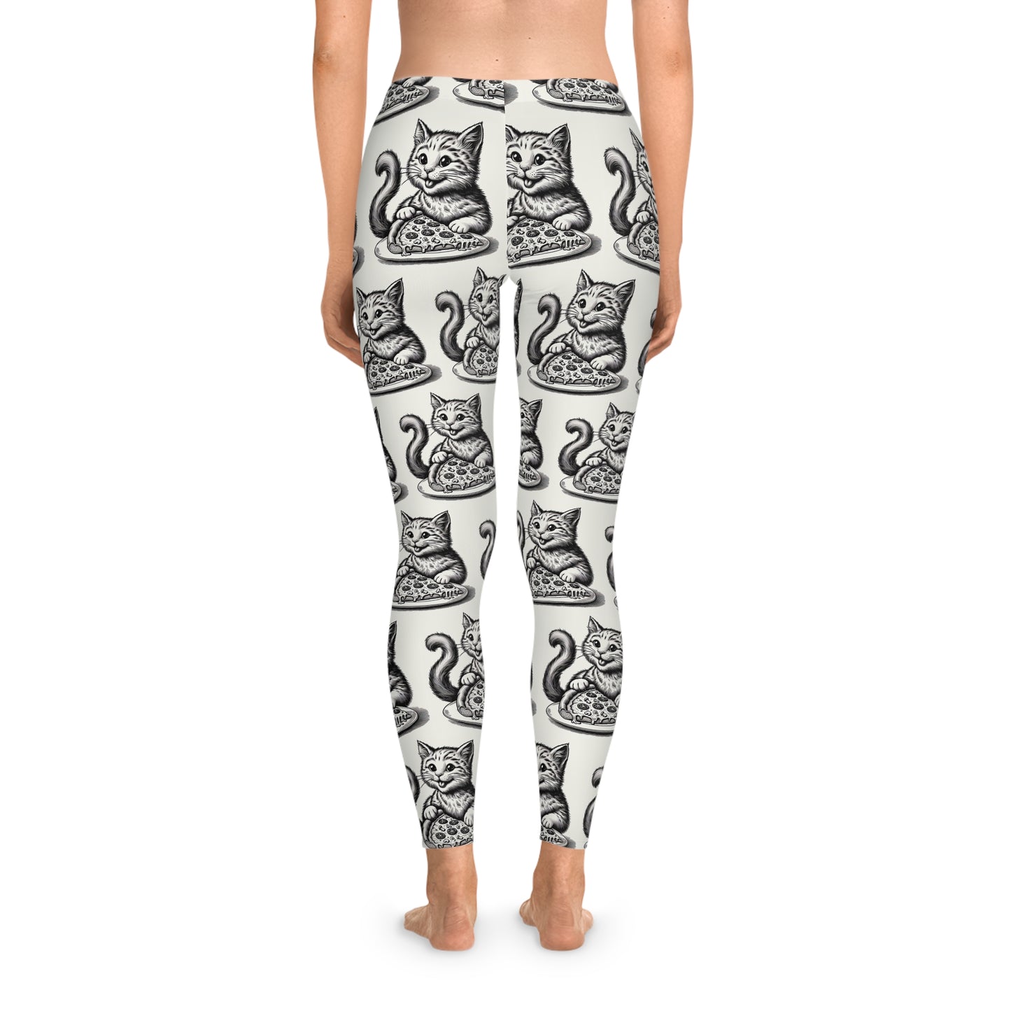 Woman's Stretchy Leggings (AOP)/Kitten with Slice of Pizza