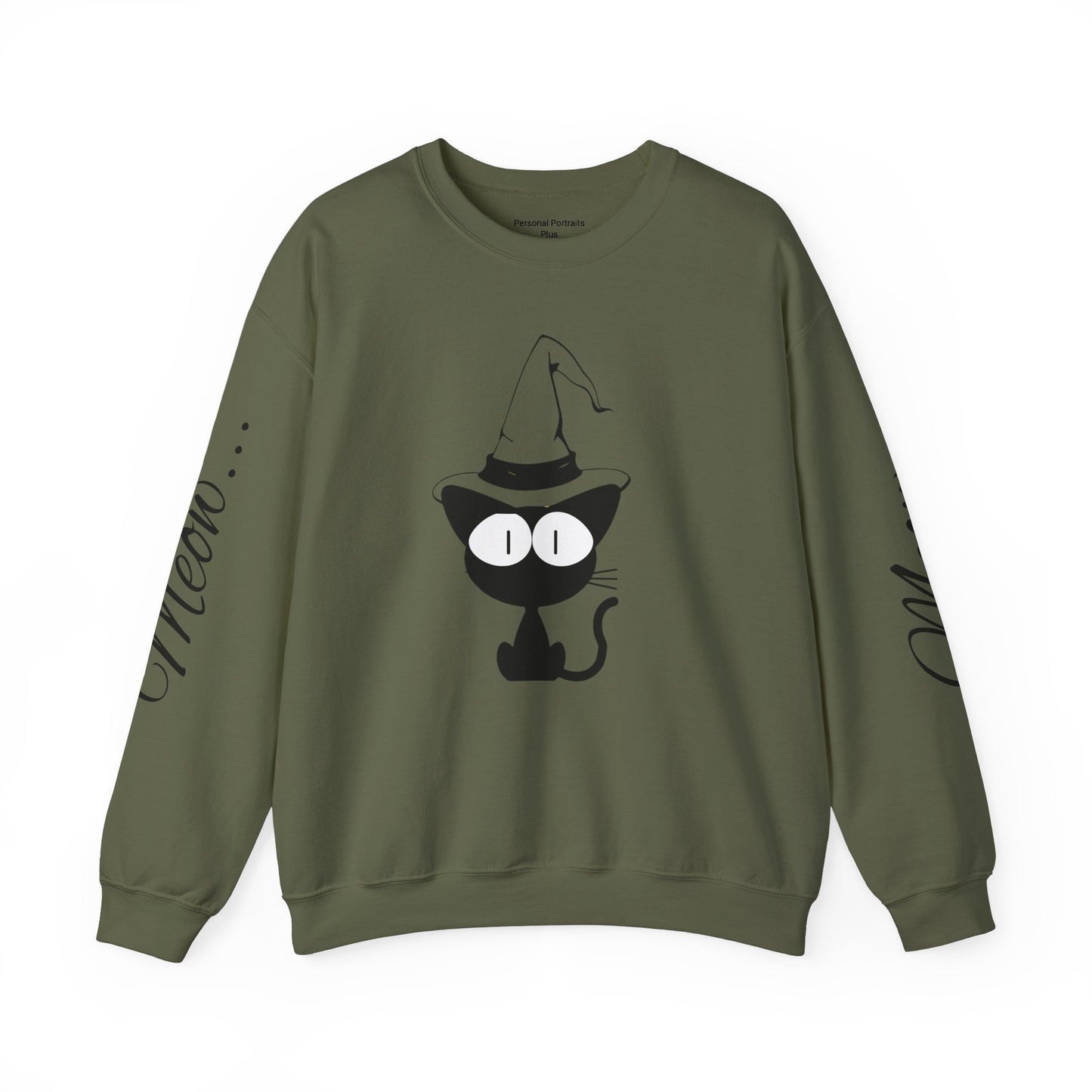 Womans Heavy Blend™ Crewneck Sweatshirt/Cat in a Hat/Holiday/Text down the Arm