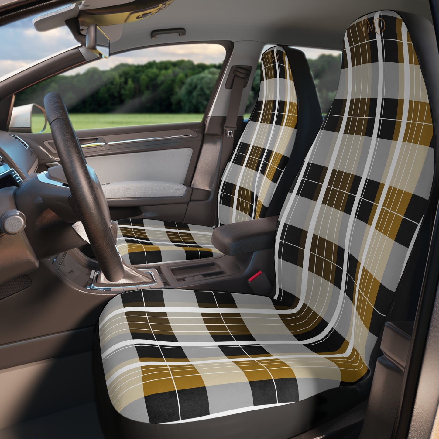 Polyester Car Seat Covers/Gold and Black Gradient Plaid