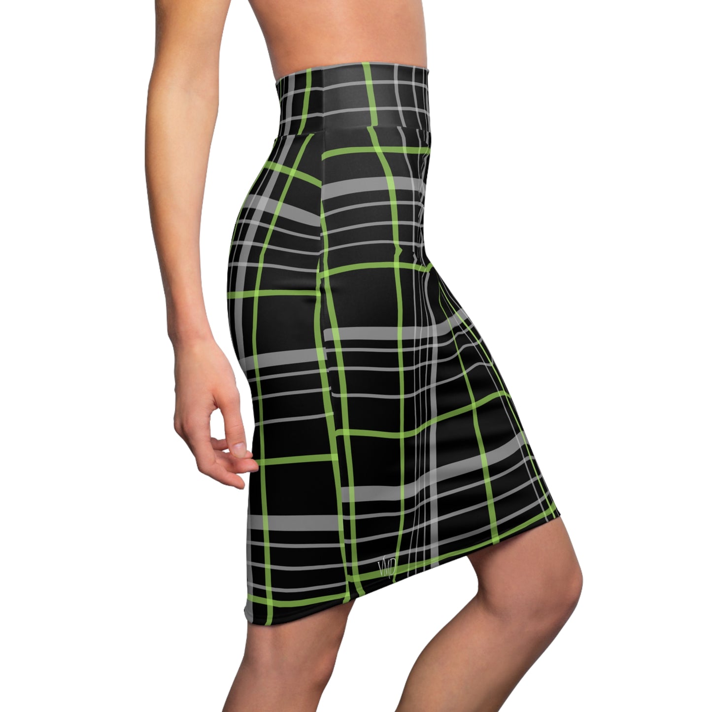 Women's Pencil Skirt (AOP)/Black/Green Plaid