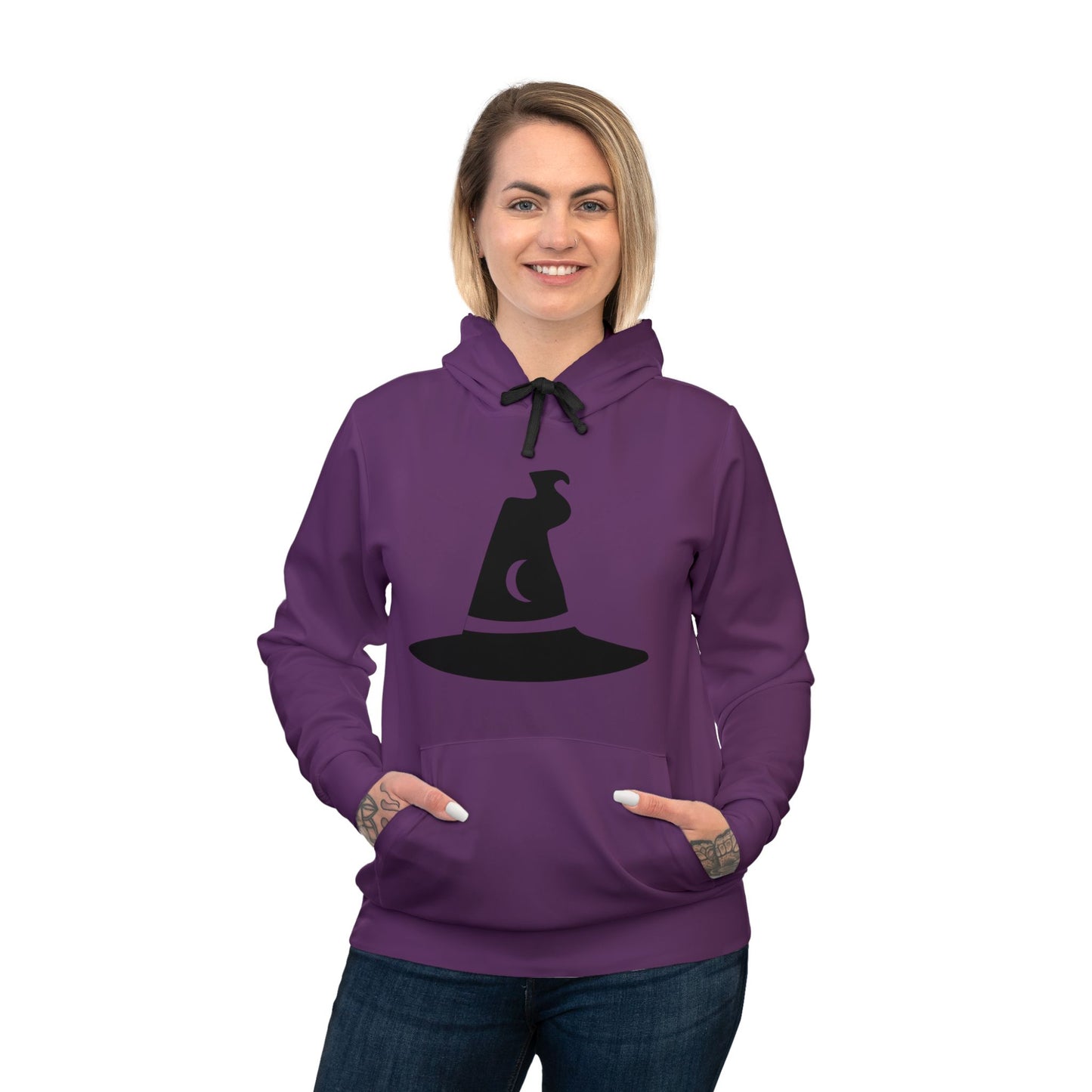 Womans Athletic Hoodie (AOP)/Witch Hat/Dark Purple/Halloween