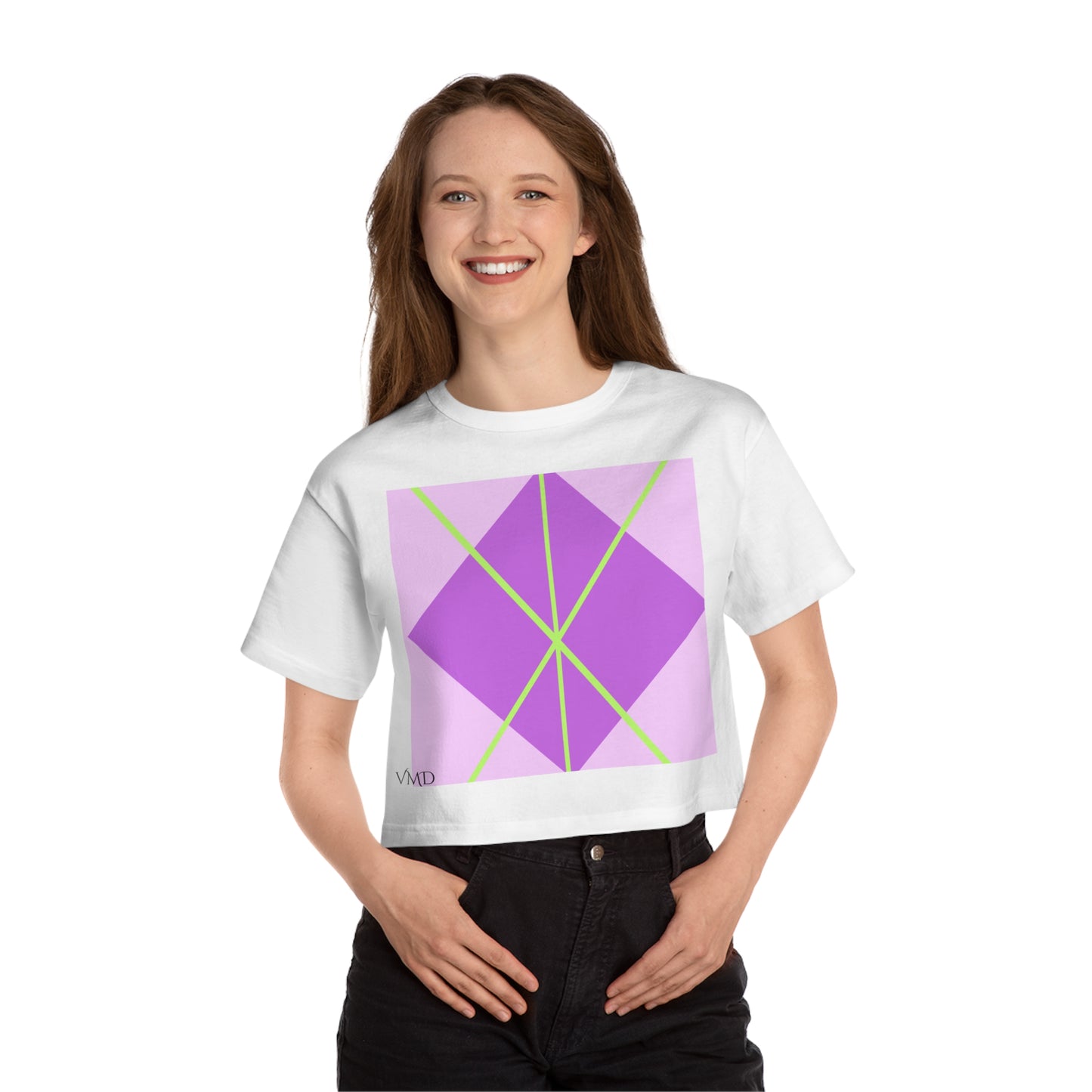 Champion Women's Cropped T-Shirt/Spring/Purple/Diamond/Green lines