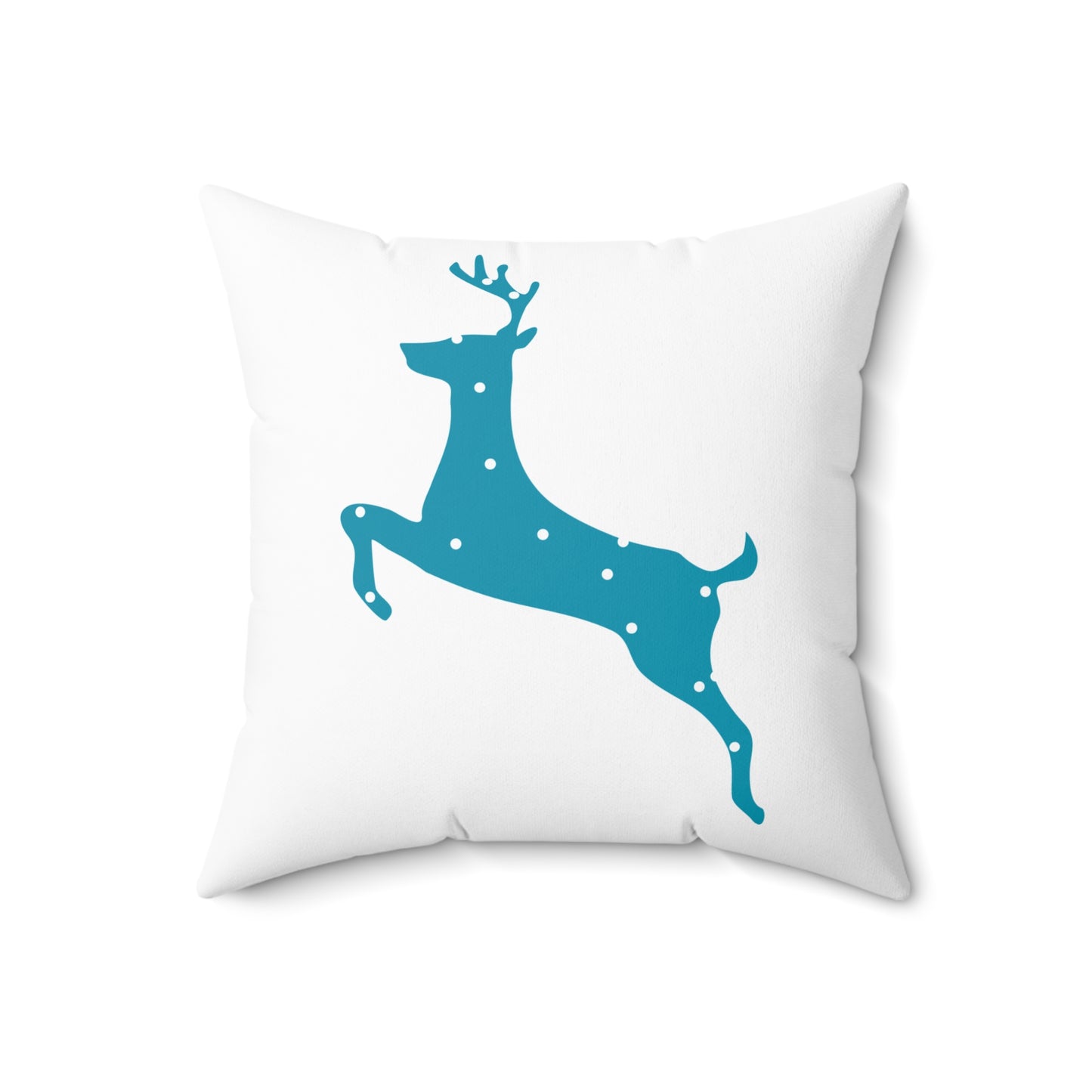 Spun Polyester Square Pillow/Turquoise Poke a Dot Reindeer/Holiday/White