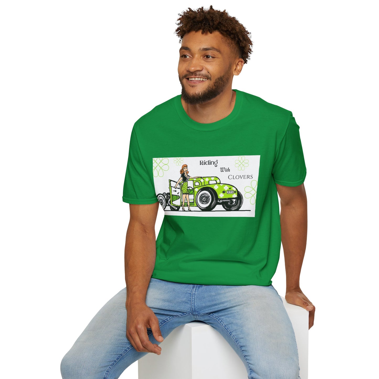 Unisex Softstyle T-Shirt Riding with clovers/ Redhead