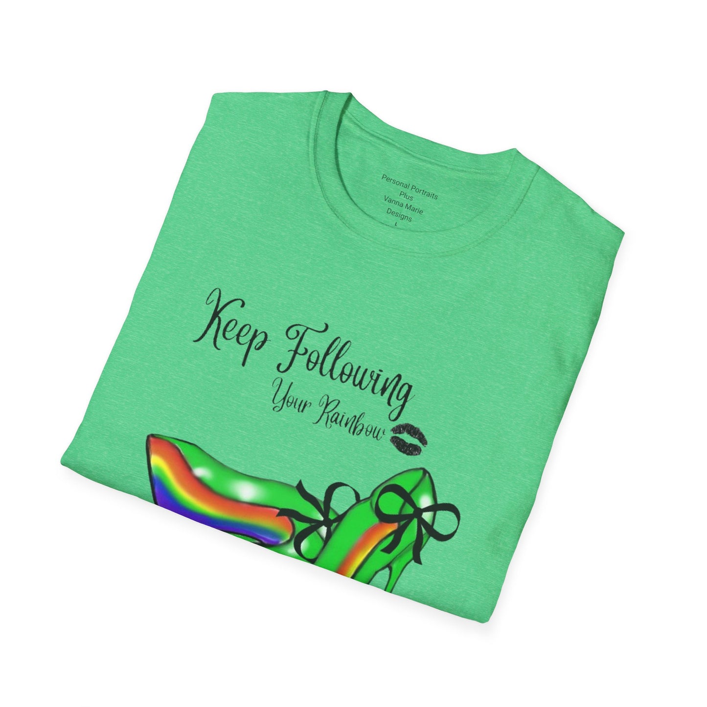 Unisex Softstyle T-Shirt/ Keep following your rainbow/black kiss