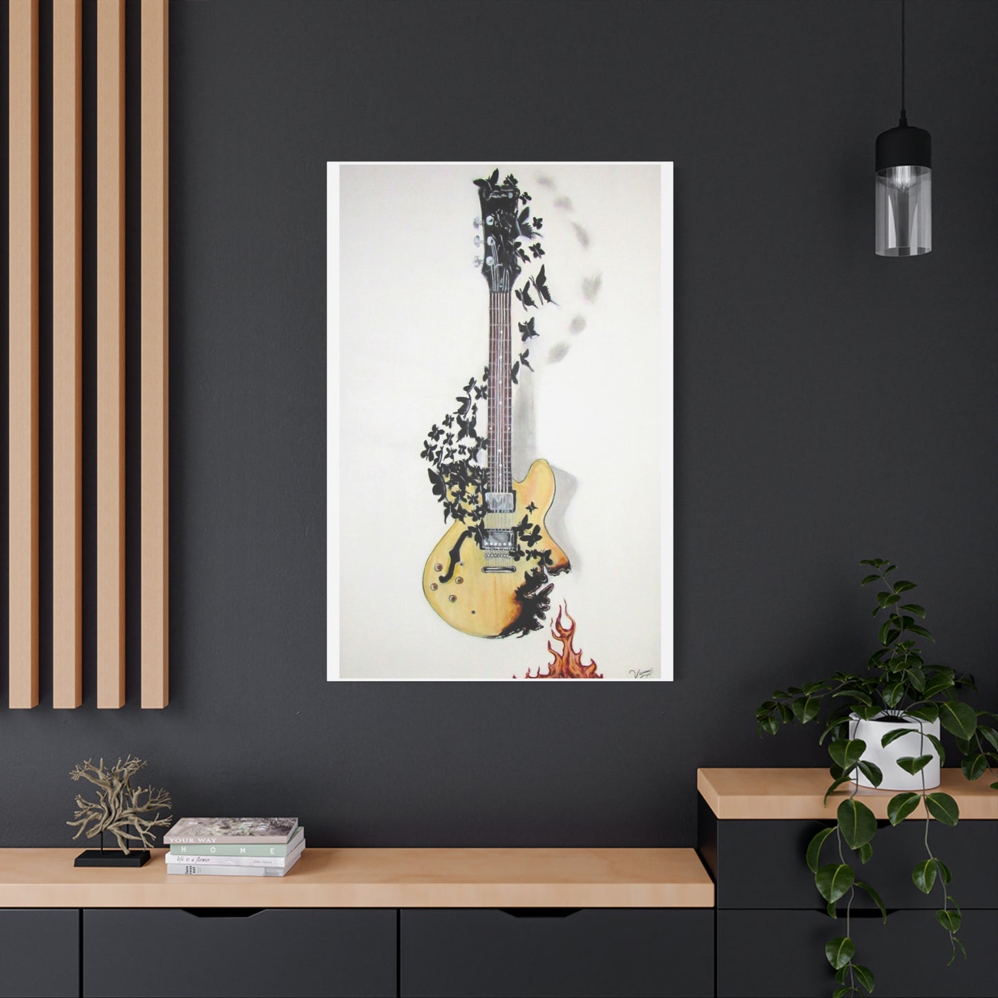 Matte Canvas, Stretched, 1.25" Acrylic Painting Print/ Music Never Dies Guitar