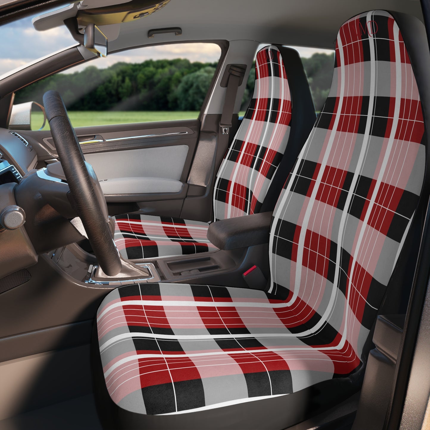 Polyester Car Seat Covers/ Maroon/Dark Red Gradient Plaid