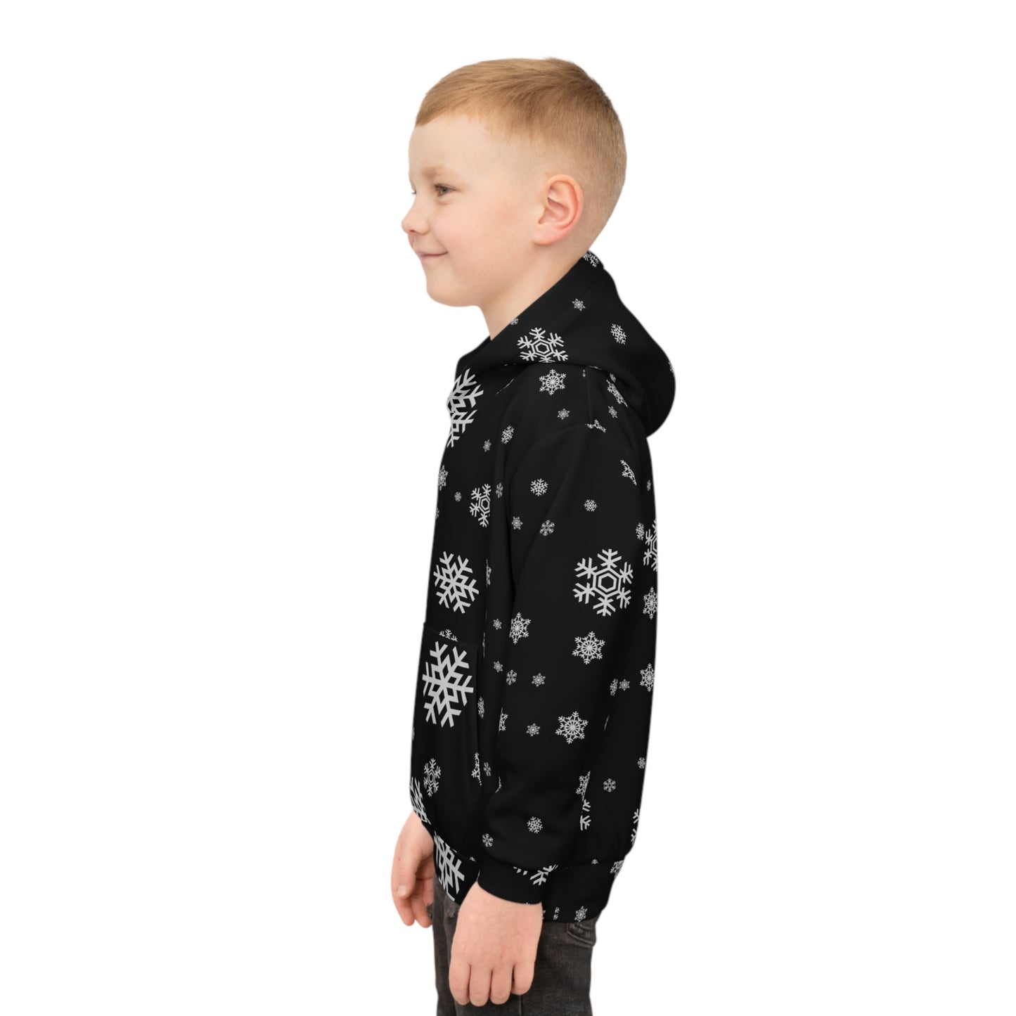 Children's Hoodie (AOP)/White Snowflakes /Black/ BG