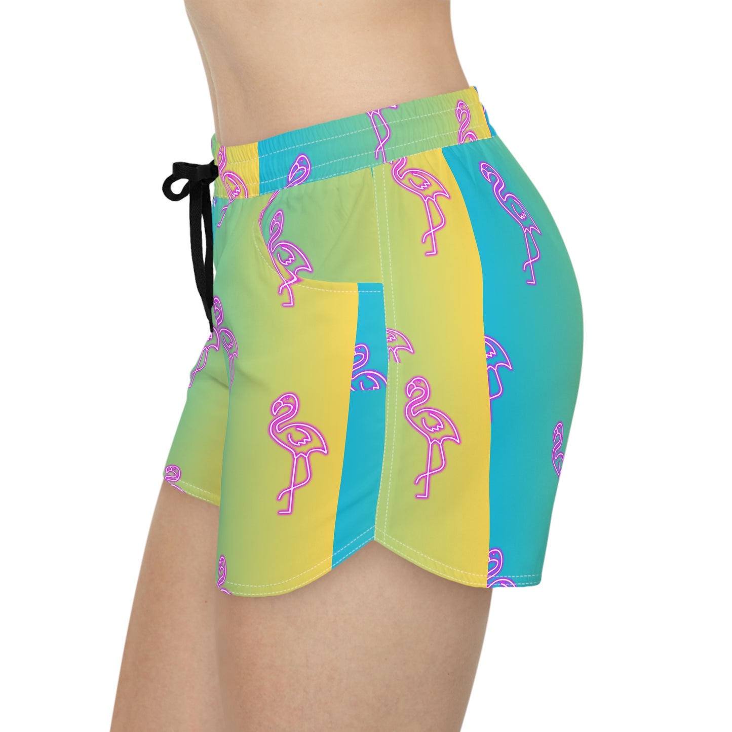 Women's Casual Shorts (AOP)/Neon Pink Flamingo/Blue/Yellow Gradient