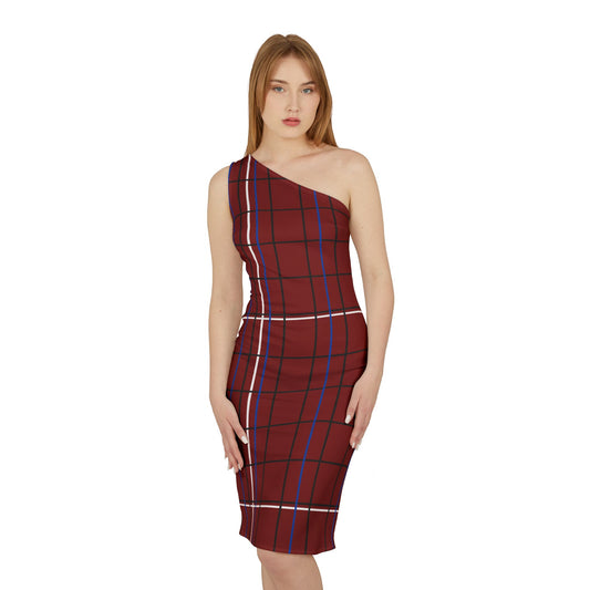 Woman's Shoulder Dress (AOP) Maroon/Red/Blue/White/ Black/Plaid