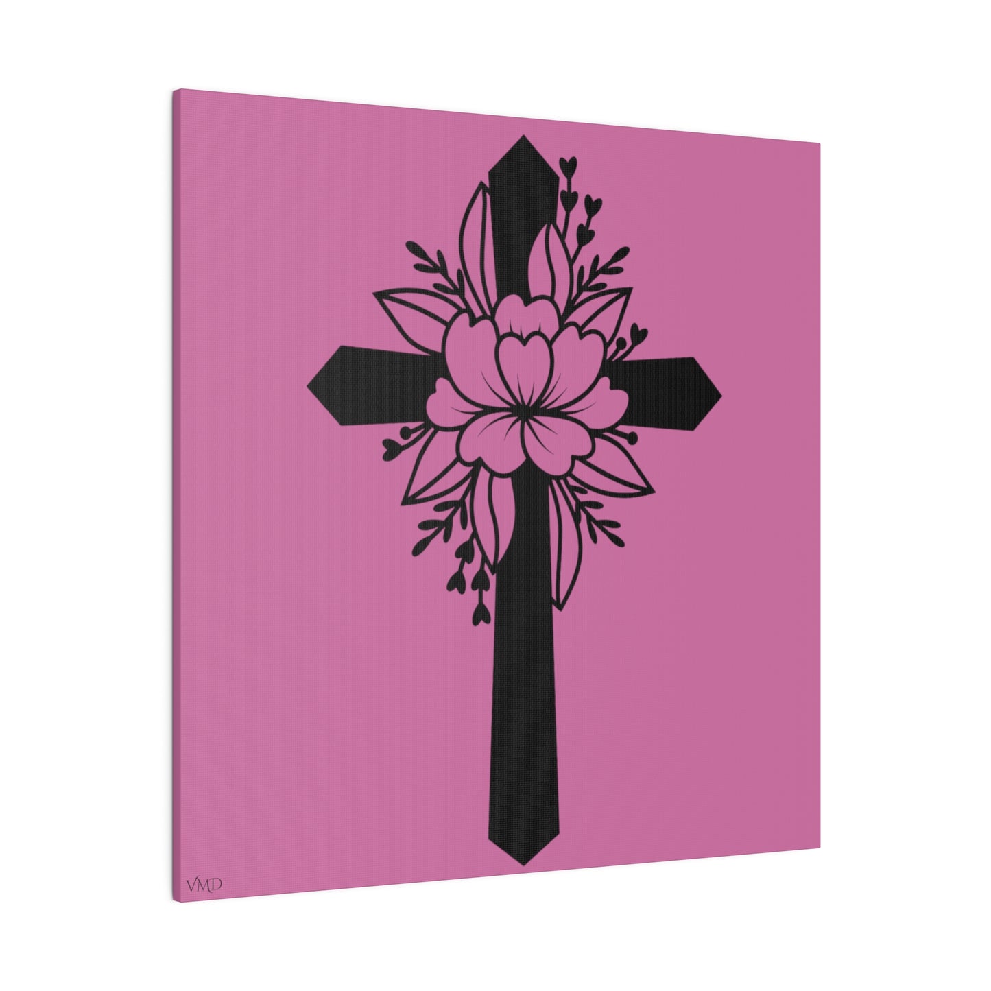 Digital Portrait Print, 0.75"/Floral Cross/Pink BG