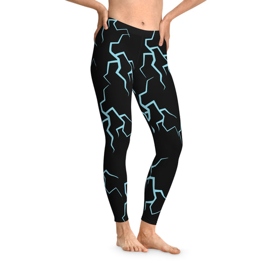 Women's Stretchy Leggings (AOP)/ Lightning bolts/blue