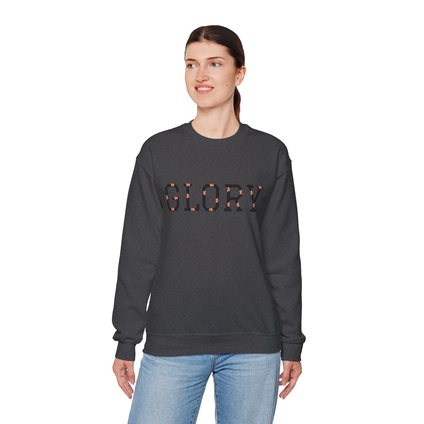 Womans/Heavy Blend™ Crewneck Sweatshirt/Glory/Black/Orange Daisies