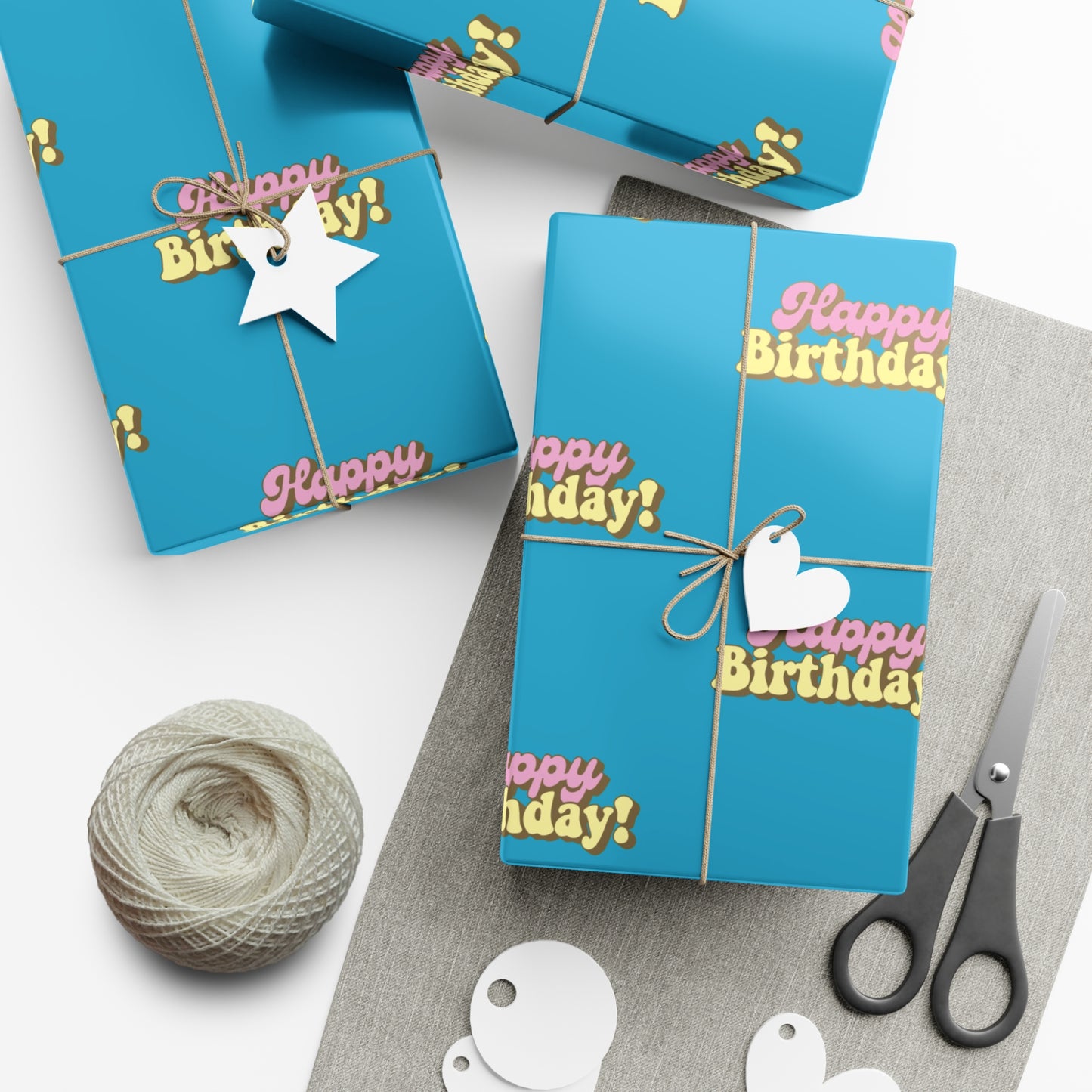 Birthday Gift Wrap Papers Happy birthday/Turquoise BG/Retro