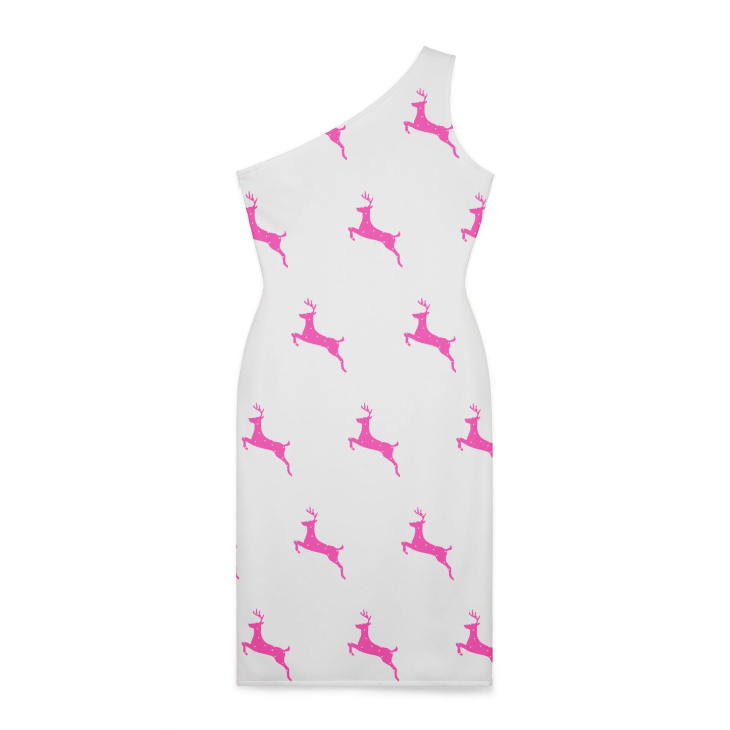 Woman's Shoulder Dress (AOP)/ Holiday/Snowflakes/ Pink Reindeer