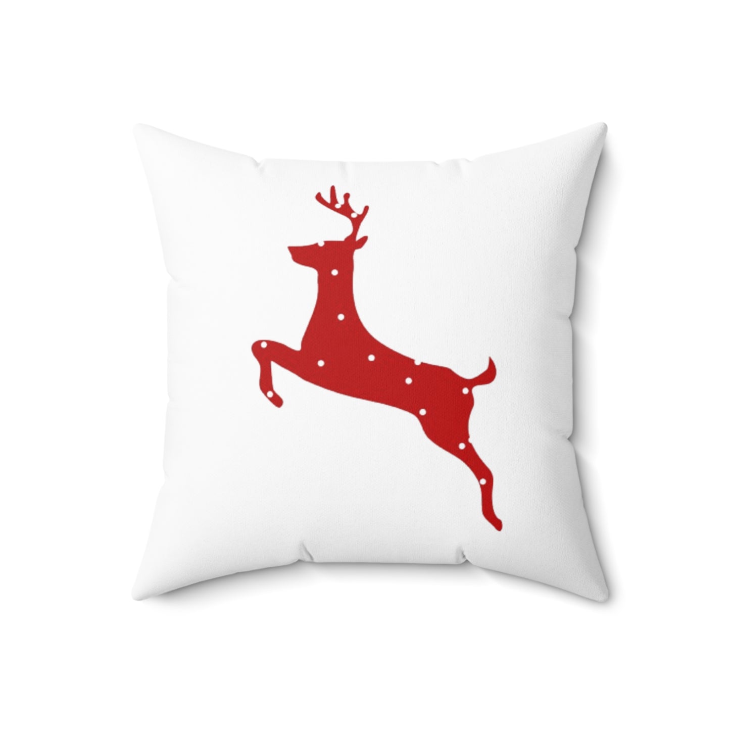 Spun Polyester Square Pillow/ Red Poke a Dot reindeer/Holiday/White