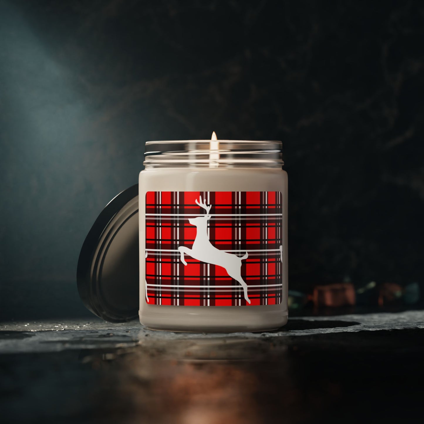 Scented Soy Candle, 9oz/Red/Black/White Plaid/ White Reindeer/Holiday