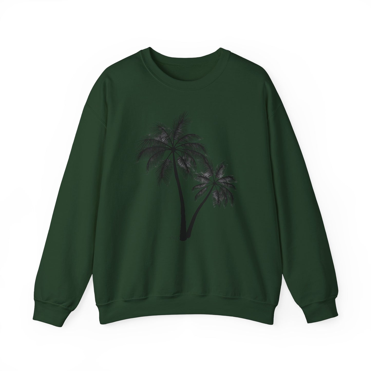 Womans Heavy Blend™ Crewneck Sweatshirt/2 Palm Trees/Black/White