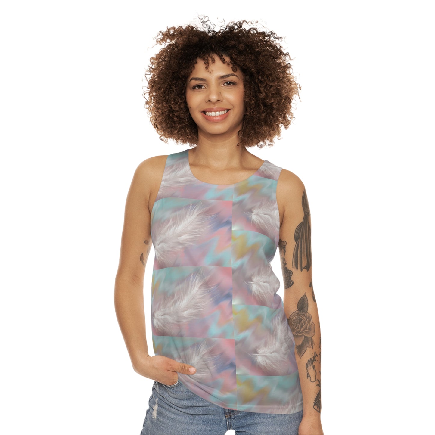 Womans Tank Top (AOP)/Feathers/white